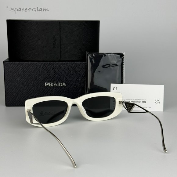 NEW Prada PR14YS 1425S0 Talc Dark Grey Rectangle Unisex Sunglasses - Picture 6 of 14